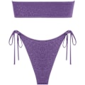 Miniatyrbillede 4 af 7: WJSM Dame Bandeau Bikini Sæt Binde Side Badetøj O Ring Cinched Stropløs Badedragt Halter Todelt Badedragt 446_purple Metalic M