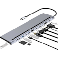 Miniatyrbild 1 av 7: USB C Hub MultiPort Adapter, 12 i 1 Dockingstation USB C med 4K HDMI, VGA, 3×USB 2.0 & USB 3.0, PD 100W, Ethernet RJ45 Port, SD/TF-läsare