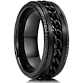 Miniatyrbild 1 av 5: Intertwine Black  Rostfritt stål 8mm ringar för män Spinner Fidget Ring Ångest Ring för män Curb Chain Inlay-12