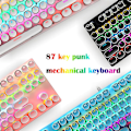 Miniatyrbillede 8 af 8: Mekanisk Gaming Tastatur, 87 Taster Retro Punk Skrivemaskine-Stil, Blå Switch Regnbue Baggrundsbelyst Tastatur, Anti-Ghosting, USB Kabelforbundet pink