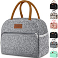 Miniatyrbild 1 av 6: Lunch Bag Women, Insulated Lunch Box Tote Bag för kvinnor Vuxna män, Återanvändbar liten läckagesäker kylväska Söta lunchlådor för arbete Kontor Picknick eller Tra Gray