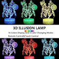 Miniatyrbillede 2 af 7: Superhelt 3D Natlampe, 3D Illusion Lampe med 16 Farveændringer Fjernbetjening, USB Bærbar Berørings LED Natlampe, Julegave Fødselsdagsgave