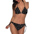 Miniatyrbillede 4 af 5: WJSM Kvinde Trekantet Bikini Sæt Halter Todelt Sexet Badetøj String Binde Side Badetøj Black Polka Dot XL