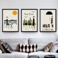 Miniatyrbild 1 av 4: Wekity Minimalistisk stadsbild 4 väggkonst canvas tryck affisch, enkel mode akvarell konst ritning dekor för hem vardagsrum sovrum kontor och C