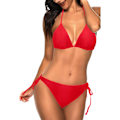 Miniatyrbild 4 av 5: WJSM Dam Triangle Bikini Set Halter Tvådelad Sexig Baddräkt String Tie Side Baddräkt Red M