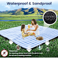 Miniatyrbillede 5 af 5: 80\"x 80\" Ekstra Stort Picnic Tæppe, Vandtæt og Foldbart Strandtæppe, 3-Lags Udendørs Tæppe til 6 til 8 Voksne, til Camping, blue and white
