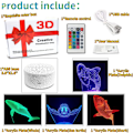 Miniatyrbild 5 av 7: 3D Hajnattlampa, 16 Färgbyten, Dimbar Fjärrkontroll/Smart Touch, 4 st 3D Hologram Illusion Lampa, Delfin Sänglampa (Havsdjur)