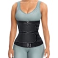 Miniatyrbilde 1 av 7: Svette midjetrener for kvinner med to belter, neopren treningskorsett midjetrener cincher trimmer shaper glidelås Black XXL