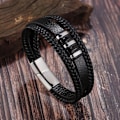 Miniatyrbillede 4 af 5: Læderarmbånd til mænd, ægte flettet læderarmbånd, armbånd med flere lag læder med magnetisk rustfrit stål