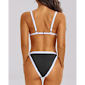 Miniatyrbild 2 av 5: WJSM Triangle Bikini Set - Halter Tvådelad Sexig Baddräkt String Tie Side Badkläder Black White S