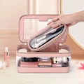 Miniatyrbild 7 av 8: Transparent reseväska för smink, med sminkborstpåse, bärbar sminkväska, transparent vattentät kosmetisk förvaringsväska, för kvinnors användning Pink