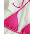 Miniatyrbilde 3 av 7: WJSM Dame Halterneck Tie Side Triangle Bikinisett Høy Skjæring 2 Delers Bikini Badetøy Hot Pink Solid M
