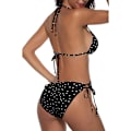 Miniatyrbillede 2 af 5: WJSM Kvinde Trekantet Bikini Sæt Halter Todelt Sexet Badetøj String Binde Side Badetøj Black Polka Dot XL