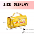 Miniatyrbillede 3 af 5: Pencil Case, Sød Gul And Pencil Pung, Bærbar med Håndtag, 3 Rum Lærred Kawaii/Lynlås/Multifunktionel Pencil Case til Drenge og Piger