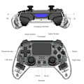 Miniatyrbillede 2 af 5: Transparent Rapid Fire Trådløs PS4 Spilkontroller, 6-Axis Bevægelsessensor Dual Vibration Gamepad til Play Station 4 med Højttaler og 3,5 mm Hovedtelefonstik