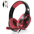 Miniatyrbild 1 av 6: H-8 PC-spelheadset för PS4, PS5, handkontroll, Xbox One-headset med stereoljud, over-ear-hörlurar med brusreducerande mikrofon, LED-ljus, volym