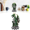 Miniatyrbillede 5 af 5: 9,4 tommer høj gotisk drage julepynt Halloween indretning kraniebunke kampdrage figur statue ferie dekoration grøn