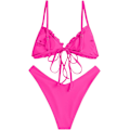 Miniatyrbild 3 av 6: WJSM Dam badkläder Triangle Bikini Floral Ruffles Bow Tie Up Bikini Set Tvådelad baddräkt B-rose Red M