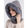 Miniatyrbillede 4 af 4: Dame Én Stykke Slouchy Fleece Hue Hætte Hætte Tørklæde Maske Snørebånd Varm Hætte Vinter Balaclava Pullover Strikket Hue