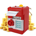 Miniatyrbild 2 av 5: 2 lägen ATM spargris digital elektroniskt papper pengar mynt säker låda spara kassa med 7 musikspår för barn Red