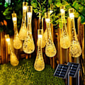 Miniatyrbild 1 av 7: 2-pack solcellslampor med vattendroppar, totalt 41,6 fot 60 LED solcellslampor utomhus vattentäta, solcellslampor för trädgårdar uteplats Y Warm White