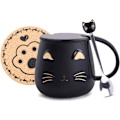 Miniatyrbillede 1 af 7: Pink Keramik Kaffeekop med Sød Kat Håndlavet Tekop med Rustfrit Stål Ske Kitty Kop Unik Fødselsdag til Piger Kvinder