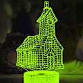 Miniatyrbillede 4 af 4: 3D Kirkehus Natlys Lampe Illusion Led 7 Farve Skiftende Berøringskontakt Bord Skrivebord Dekoration Lamper Gave med Akryl Flad ABS Base USB Kabel Legetøj