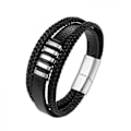 Miniatyrbillede 1 af 5: Læderarmbånd til mænd, ægte flettet læderarmbånd, armbånd med flere lag læder med magnetisk rustfrit stål