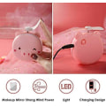 Miniatyrbillede 4 af 7: 2 i 1 Sød Piggy Mini Kosmetisk Ventilator LED Spejl Lys Gris Tegneserie Håndholdt Bærbar Makeup Håndspejl Generelt Formål USB Genopladelig