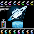 Miniatyrbilde 4 av 7: 3D Planet Saturn Nattlys Stjerne Optisk Illusjon Lamper Fjernkontroll & RGB Farger Bursdag Jul Gaveideer for Rom Elskere Gutter Jenter Tenåringer (Saturn)
