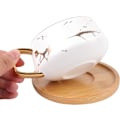 Miniatyrbillede 3 af 8: 2 Pak Keramik Te/Kaffekop, 10 OZ Kaffeekop med 304 Rustfrit Stål Ske og Bambus Underkop, Marmor Espresso Kopper til Latte, Hvid og Sort