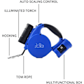 Miniatyrbilde 3 av 7: Inntrekkbar hundebånd med lommelykt, dispenser og hundepose, slitesterk nylonbånd for små, mellomstore hunder og katter, enhåndsbrems og lås. 360°Tang blue