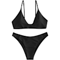 Miniatyrbillede 3 af 7: WJSM Kvinde Bindebånd Polstret Høj Skæring Bralette Bikini Sæt Todelt Badetøj 1-black M