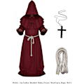 Pikkukuva 3 / 6: JUSTUP Halloween Cosplay-asu Viitta Kaapu Munkki Keskiaikainen Hupullinen Munkki Renessanssi Pappi Kaapu Asu Cosplay（Punainen，Koko L）
