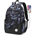 Miniatyrbillede 1 af 7: Rygsæk til teenagedrenge - Laptop-rygsæk - Skolebogtaske til børn i folkeskolen Black+blue Style A-with USB Port