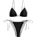 Miniatyrbild 2 av 5: WJSM Dam Triangle Bikini Floral String Bikini Set Tvådelad Baddräkt 3-black1 M