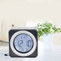 Miniatyrbild 3 av 4: Röstyrning Bakgrundsbelyst LCD-klocka Kvadratisk Elektronisk Klocka med Kalender Temperaturvisning Svart