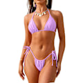 Miniatyrbilde 1 av 6: WJSMWomens Triangle Thong Bikini Set Todelt Sexy Cheeky String Halter Badedrakt Badedrakter for Kvinner Purple XL