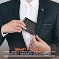 Miniatyrbillede 5 af 7: Slanke tegnebøger til mænd - Læder pengeklips til mænd - RFID-blokerende frontlomme Bifold-pung - Minimalistisk kreditkortholder med gaveæske Carbon Black