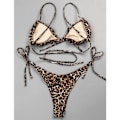 Miniatyrbilde 2 av 5: Bikini tettsittende dame 2-delt badedrakt, Fantastisk leopardmønster, Rynket trekantpose for kone (M)