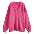 Miniatyrbild 1 av 5: Hösttröjor för kvinnor Vinter V-ringad Ribbstickad Långärmad Pullover Fashion Tops