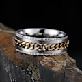 Miniatyrbild 3 av 6: Intertwine  Silver Gold Rostfritt Stål 8mm Ringar för Män Spinner Fidget Ring Ångest Ring för Män Trottoarkant Inlägg-13.5