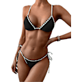 Miniatyrbild 1 av 5: WJSM Damtriangelbikini Blommig String Bikini Set Tvådelad Baddräkt Baddräkter 3-black1 S