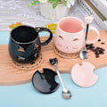 Miniatyrbillede 2 af 7: Pink Keramik Kaffeekop med Sød Kat Håndlavet Tekop med Rustfrit Stål Ske Kitty Kop Unik Fødselsdag til Piger Kvinder