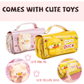 Miniatyrbillede 2 af 5: Pencil Case, Sød Gul And Pencil Pung, Bærbar med Håndtag, 3 Rum Lærred Kawaii/Lynlås/Multifunktionel Pencil Case til Drenge og Piger