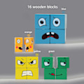 Miniatyrbild 3 av 8: Träkub med ansiktsbyte - Uttrycksmatchande blockpussel, byggspel, logiskt utbildningsspel, leksaker för födelsedagspresent