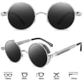 Miniatyrbillede 4 af 5: Vintage Polariserende Steampunk Runde Solbriller til Mænd, Stilfulde Db Silver Frame Grey Lenses