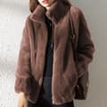 Dam fleece fluffig Teddy Bear Coat Plain Pocket Jacka Ytterkläder Brun Brun XL