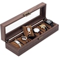 Miniatyrbild 5 av 5: Etui för 6 klockor/display/låda/förvaring för klockor i PU och trä mönstrat glas