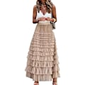 Miniatyrbild 1 av 7: Dam Tulle Maxi-kjol A-linje Rynkad Mesh Hög Midja Underkjol Khaki Khaki M